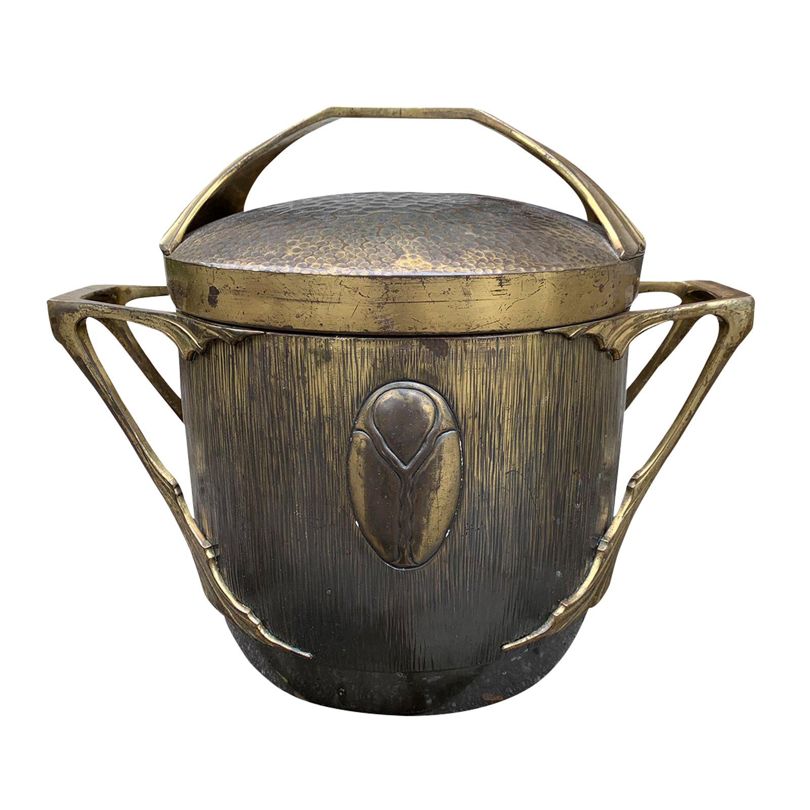 Art Nouveau Bronze Wine Bucket with Lid, circa 1900