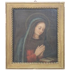 17th Century Italian Oil Painting on Canvas, Virgin Mary in Prayer