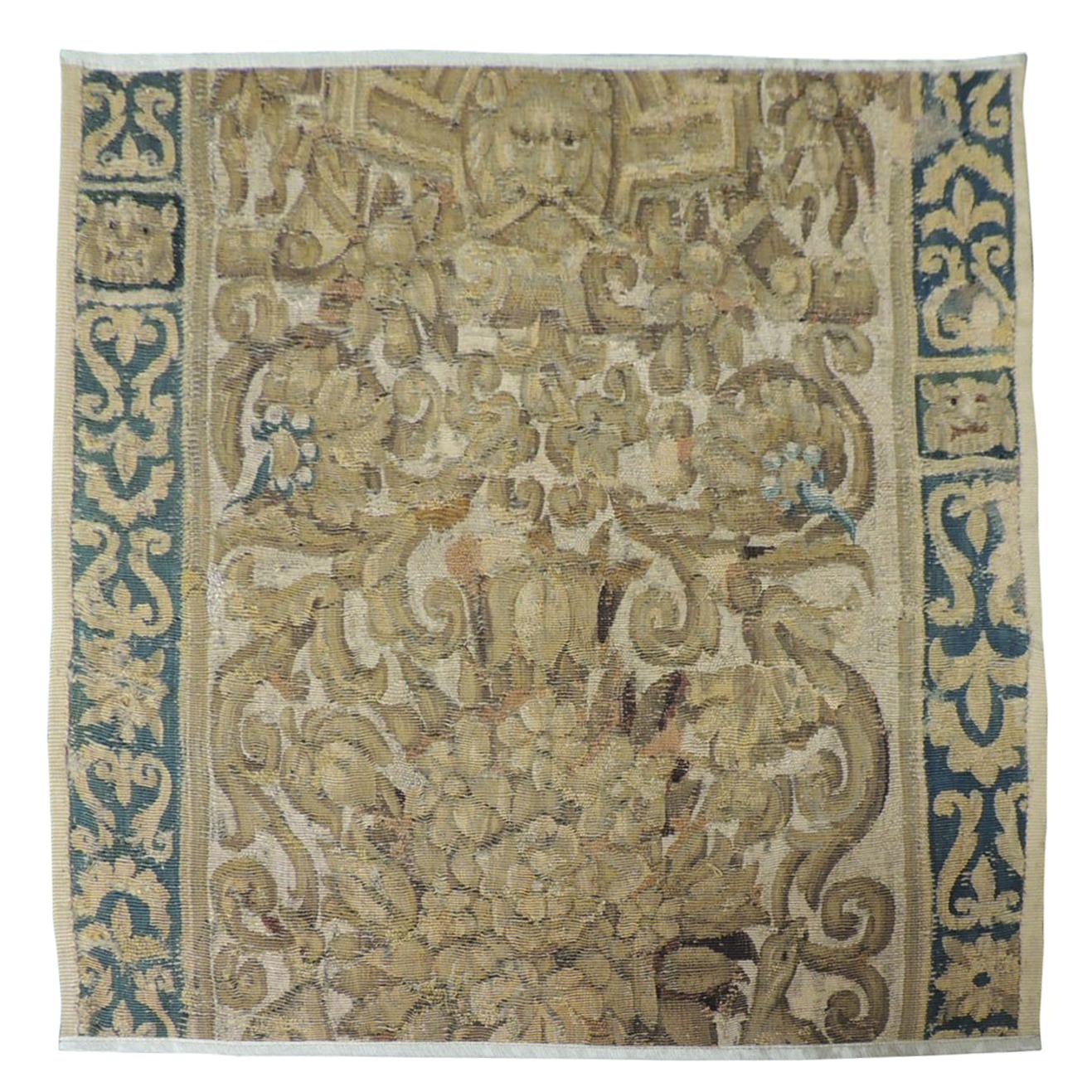 19th Century Green and Gold Verdure Tapestry Fragment