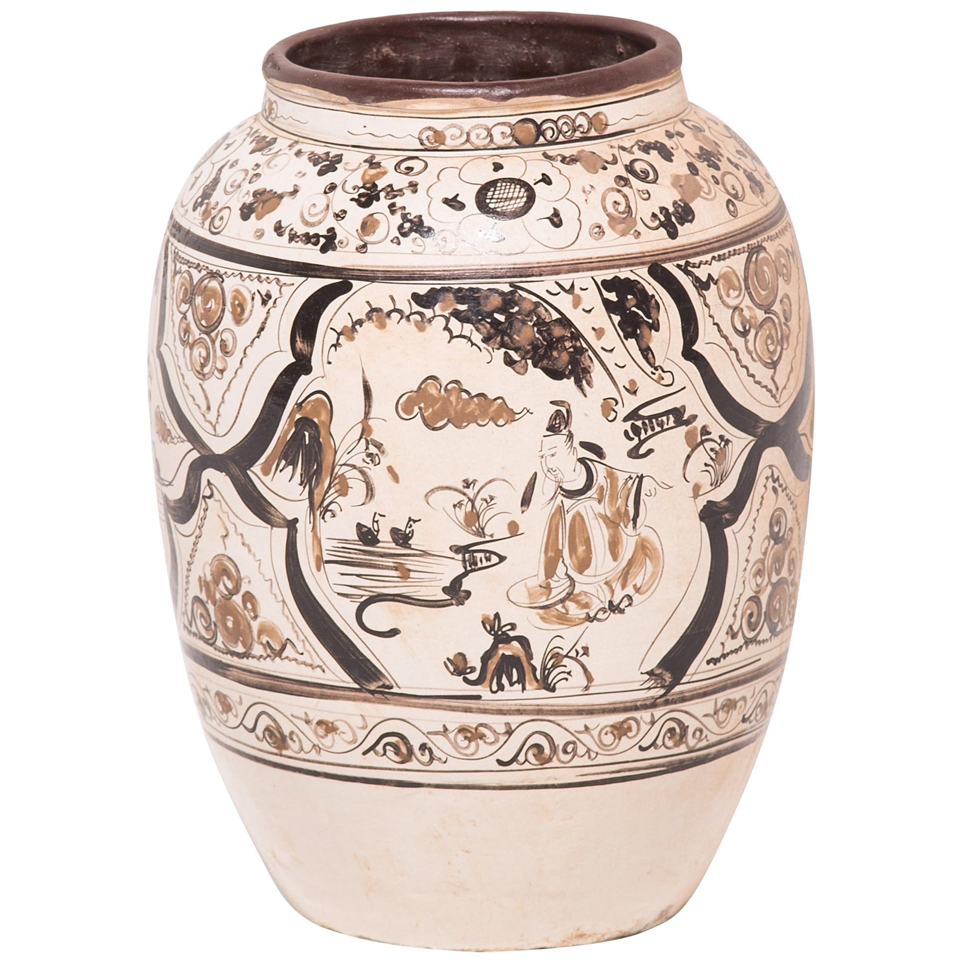 Tall Antique Chinese Ceramic Wine Jar, circa 1850 For Sale at 1stDibs