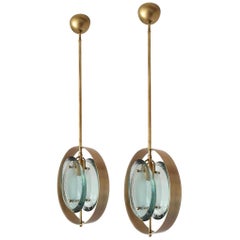 Pair of Mid-Century Modern Max Ingrand Style Brass and Glass Pendants, 1960s