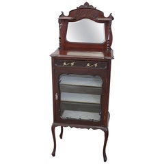 19th Century English Mahogany Carved Antique Vitrine or Display Cabinet