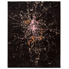 Black Pink Modern Wool Silk Hand Knotted Rug 8x10