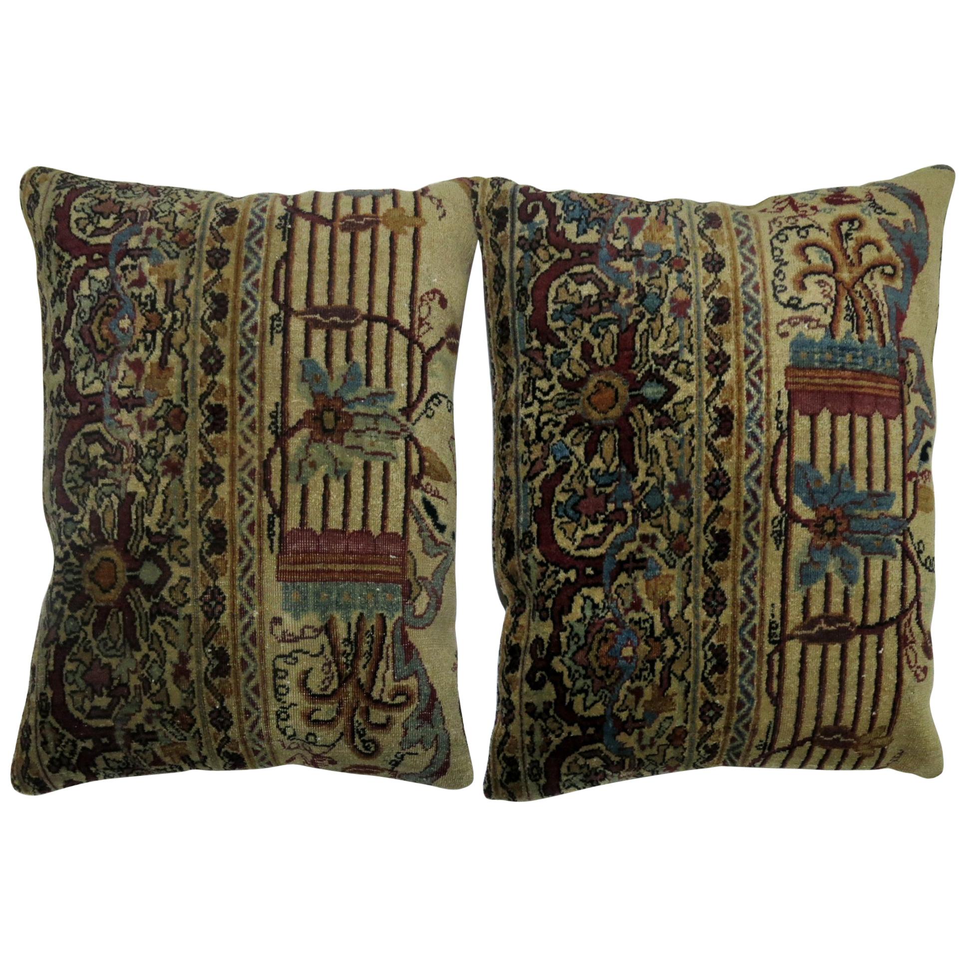 Pair of Persian Kerman Rug Pillows