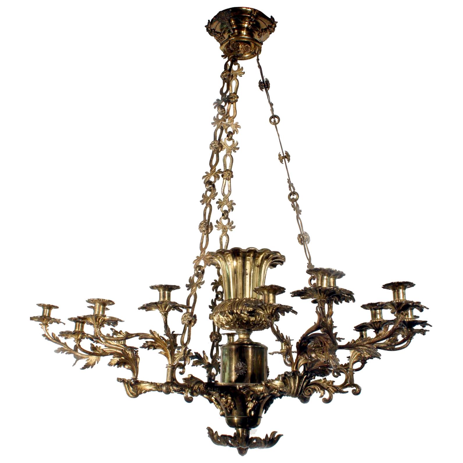 William IV Six Branch 21-Light Gilt Bronze Chandelier For Sale