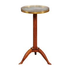 French Directoire Fruitwood Telescoping Green Marble-Top Candle Stand