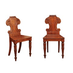 Pair of Regency English Mahogany Hall Chairs, circa 1810
