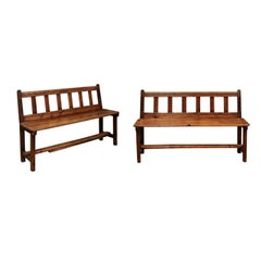 Pair of 19th Century English Pitch Pine Hall Benches