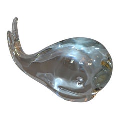 Mid-Century Modern Crystal Art Glass Whale by FM Ronneby Konstglas Sweden