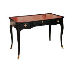 French Rococo Style Black Lacquered Writing Table, Early 20th Century
