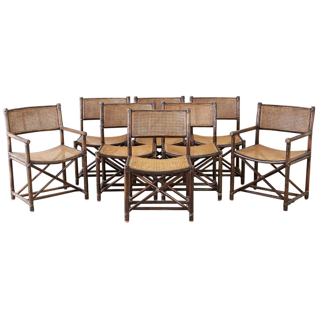 Set of Eight McGuire Bamboo Rattan Cane Dining Chairs