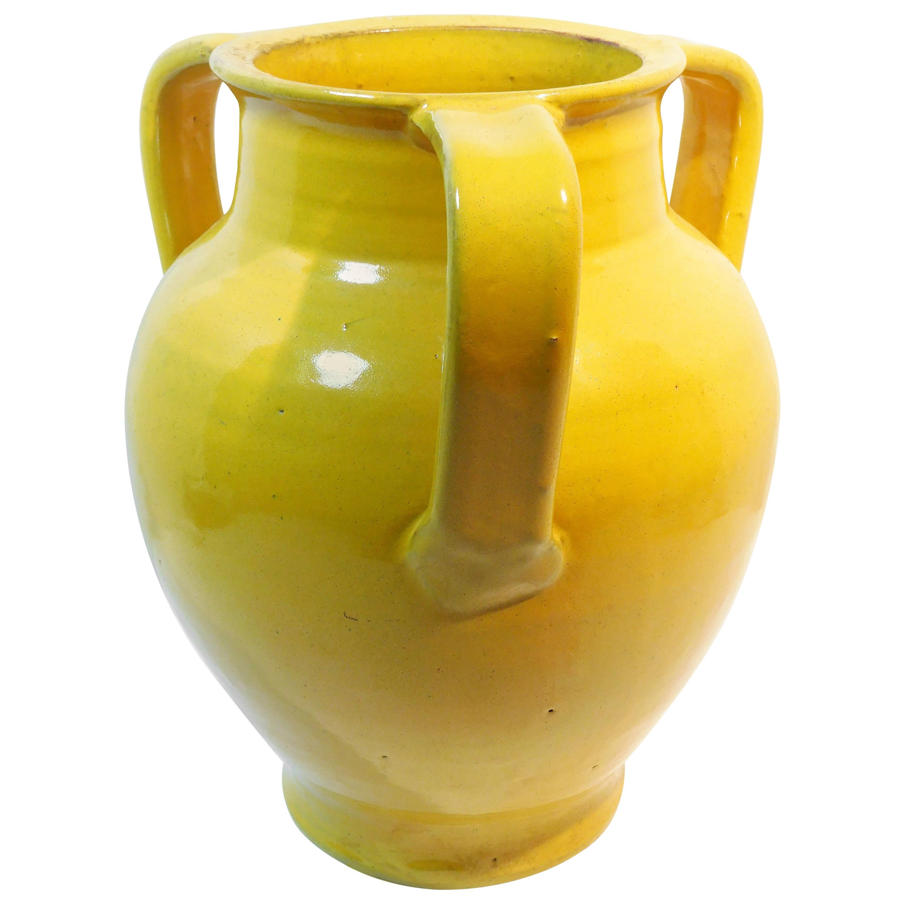 Large Wm. Hancock North Carolina Art Pottery Vase in Chinese Yellow, circa 1915