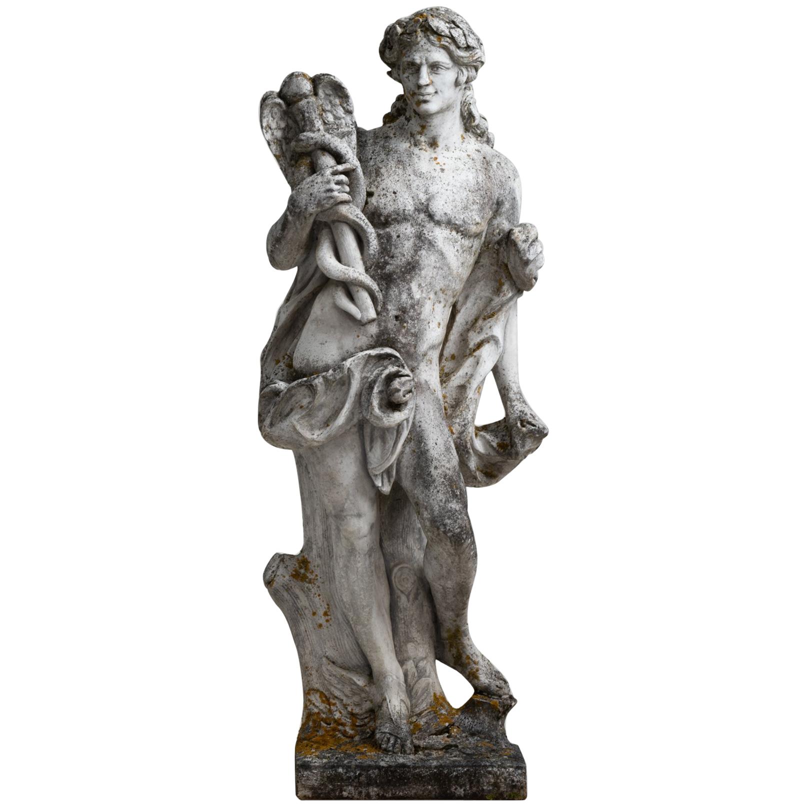 Cast Stone Garden Statue of Hermes, England, circa 1950