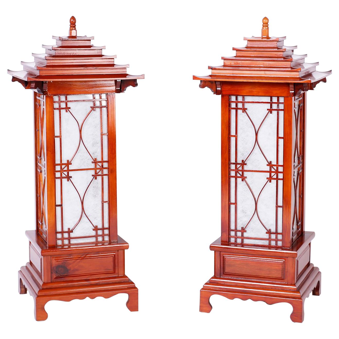 Large Pair of Pagoda Table Lamps
