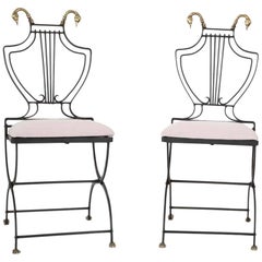 Pair French Neoclassical Wrought Iron Garden Chairs