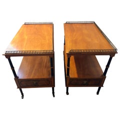 Vintage Pair of Beacon Hill Mahogany and Ebony Galleried Stands with Side Drawers