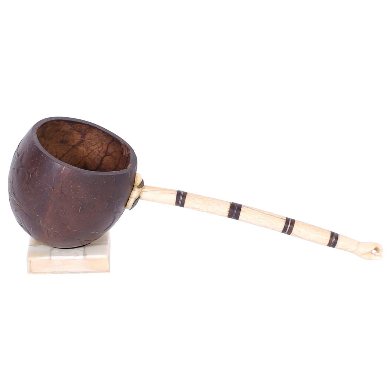 19th Century Coconut Ladle with Carvings