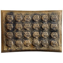 Midcentury Roaring Tiger Bronze-Finish Wall or Ceiling Tiles, Decorative Plates