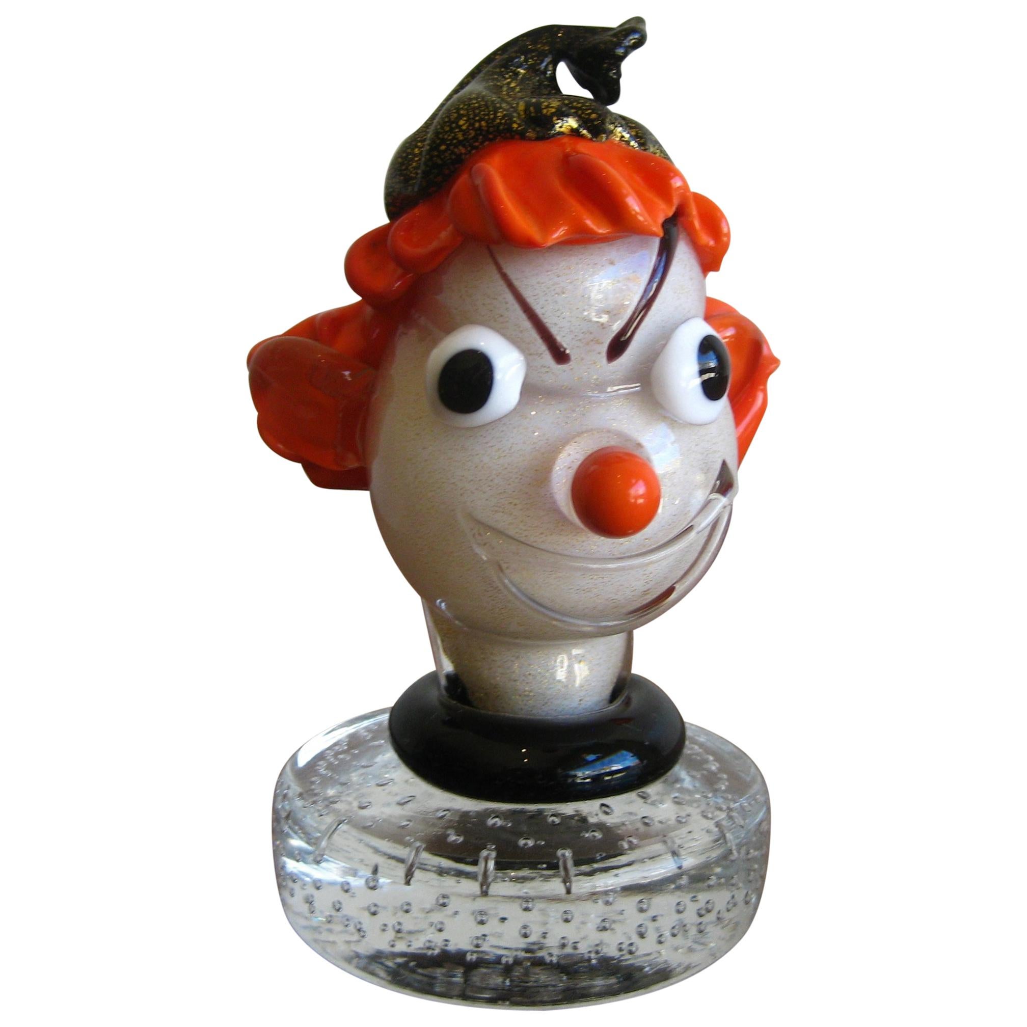 1950s Alfredo Barbini Italian Art Glass Murano Clown Bust Sculpture