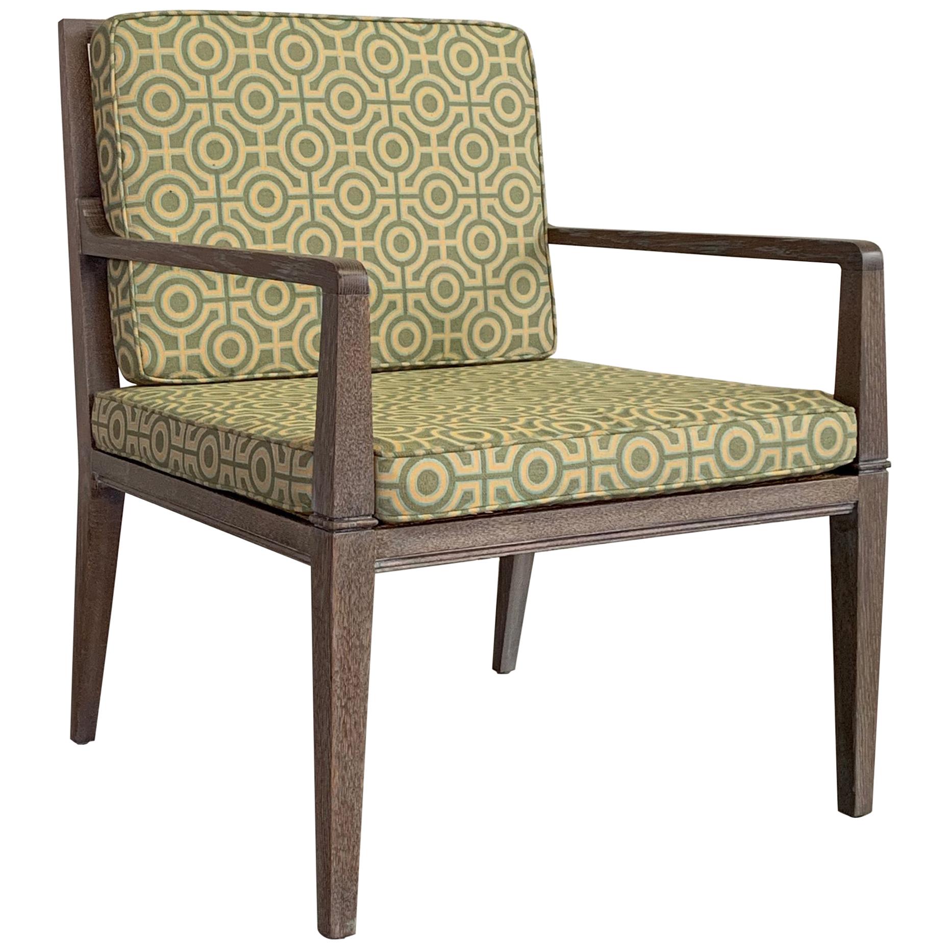 Hollywood Regency Pickled Oak Upholstered Armchair