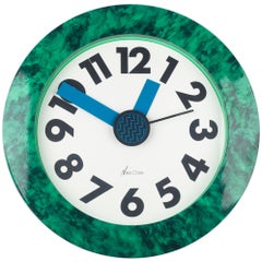 Vintage Memphis Wall Clock Green Marble Pattern du Pasquier and Sowden, Neos Italy 1980s