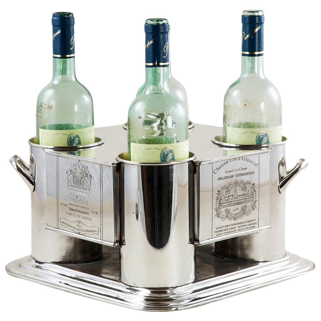 Midcentury French Silver Wine Chiller with Engraved Wine Labels, 1966