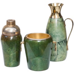 Aldo Tura Green Goatskin Bar Cocktail Set, 1960s