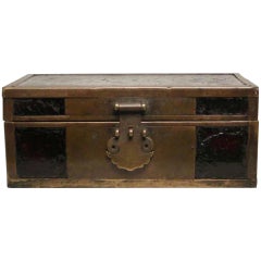19th Century Chinese Brass and Lacquered Wood Document Box