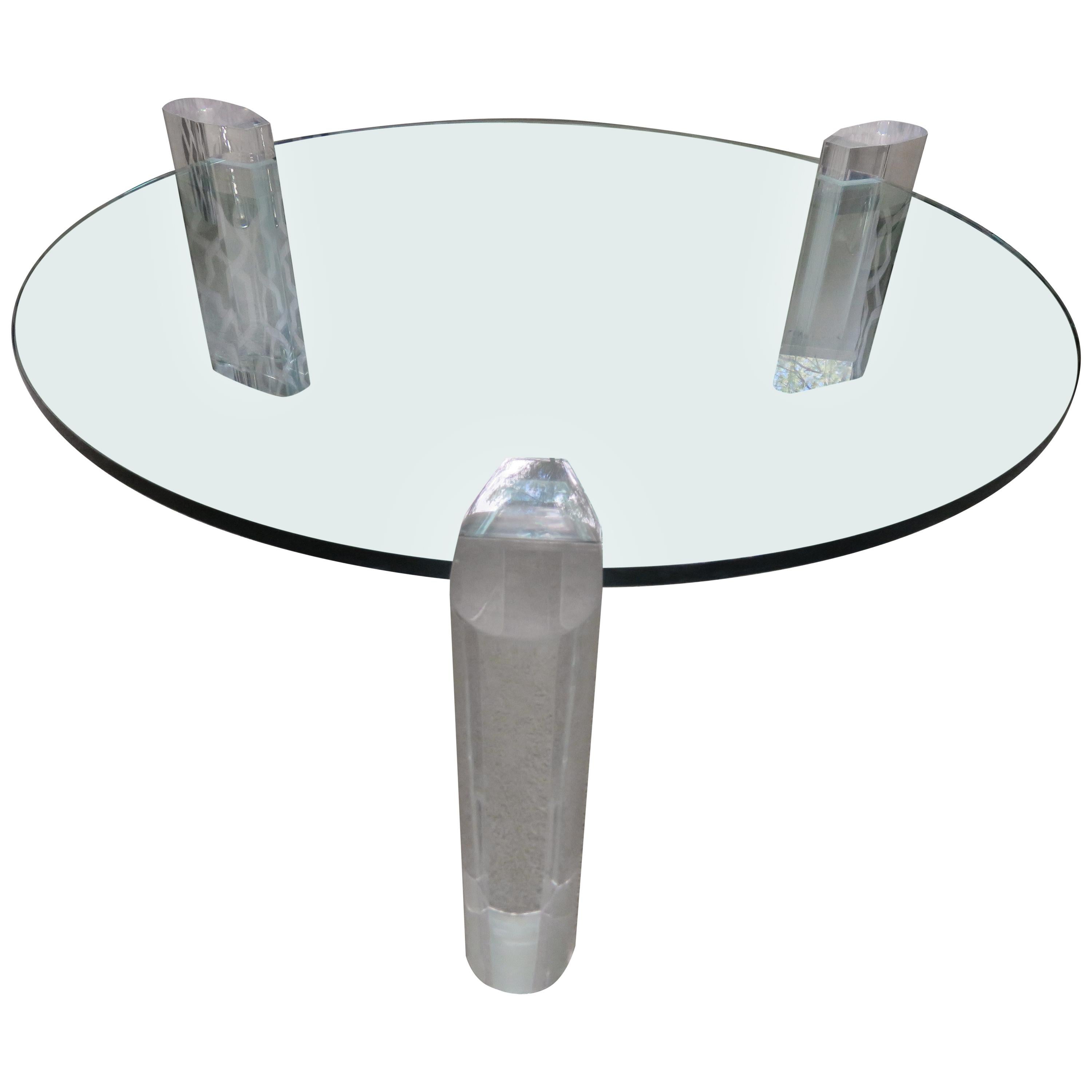 Gorgeous Karl Springer Style Lucite Column Round Coffee Table Mid-Century Modern For Sale