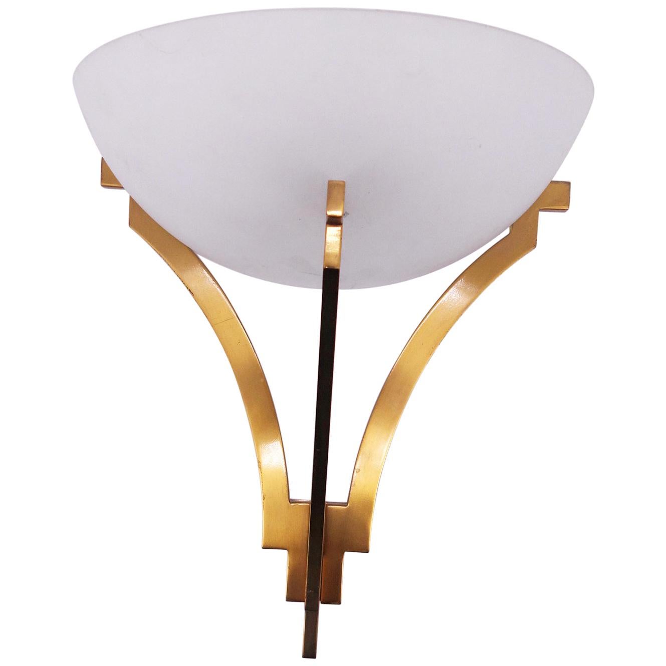 Unique Wall Lamp with Brass and Glass Bowl For Sale