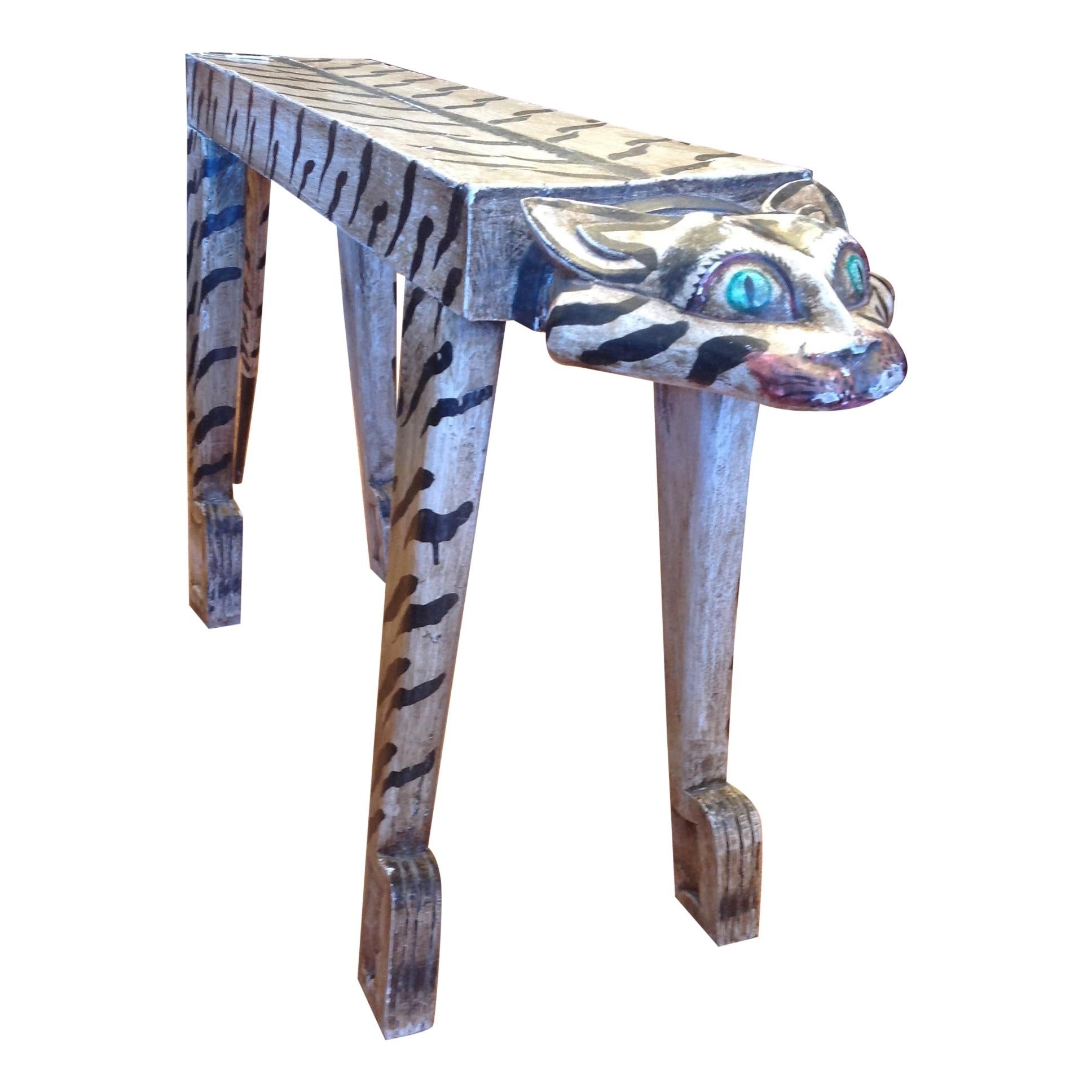 Whimsical Carved "Tiger" Motif Bench