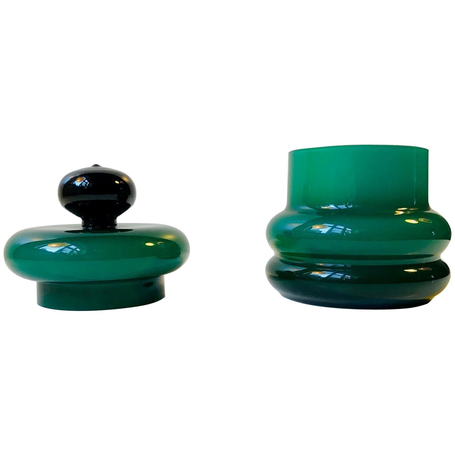 Midcentury Lidded Murano Cased Green Glass Jar by Vistosi, 1960s