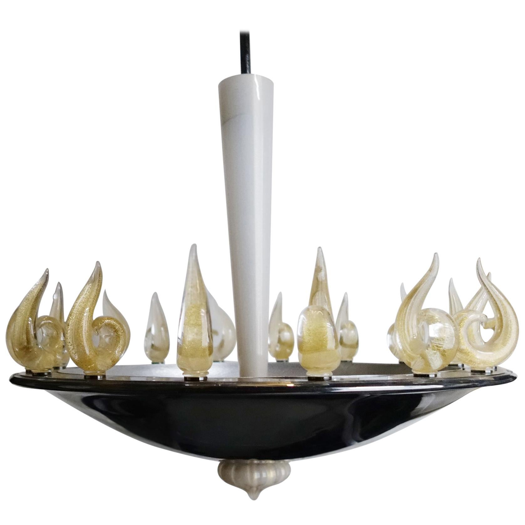 Chandelier with Golden Muranoglas Flames For Sale
