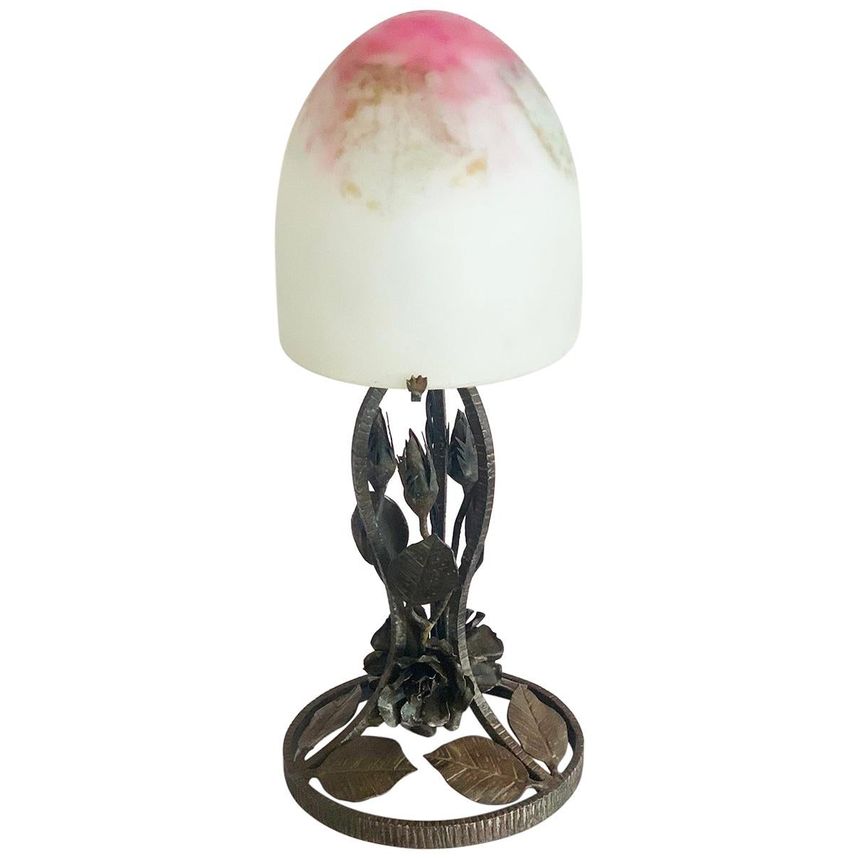 Art Deco French Pate De Verre Dome Lamp Signed Crespin For Sale