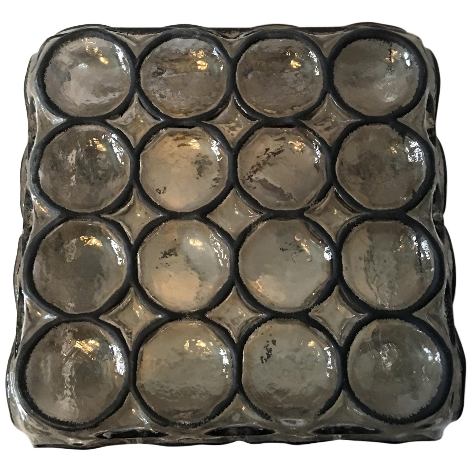 Iron Glass Square Flush Mount or Sconce by Glasshuette Limburg of Germany, 1960s For Sale