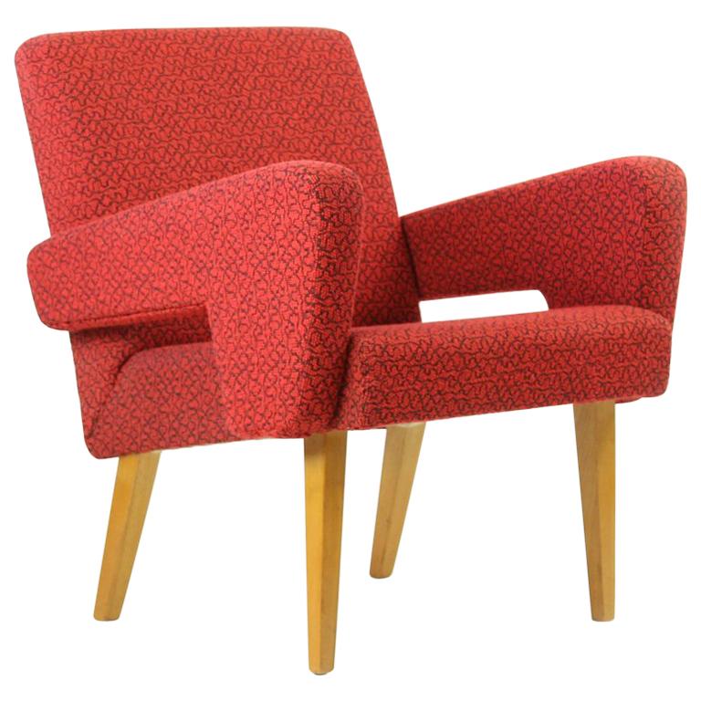 Red Midcentury Armchair by Jitona in Original Upholstery, Czechoslovakia For Sale