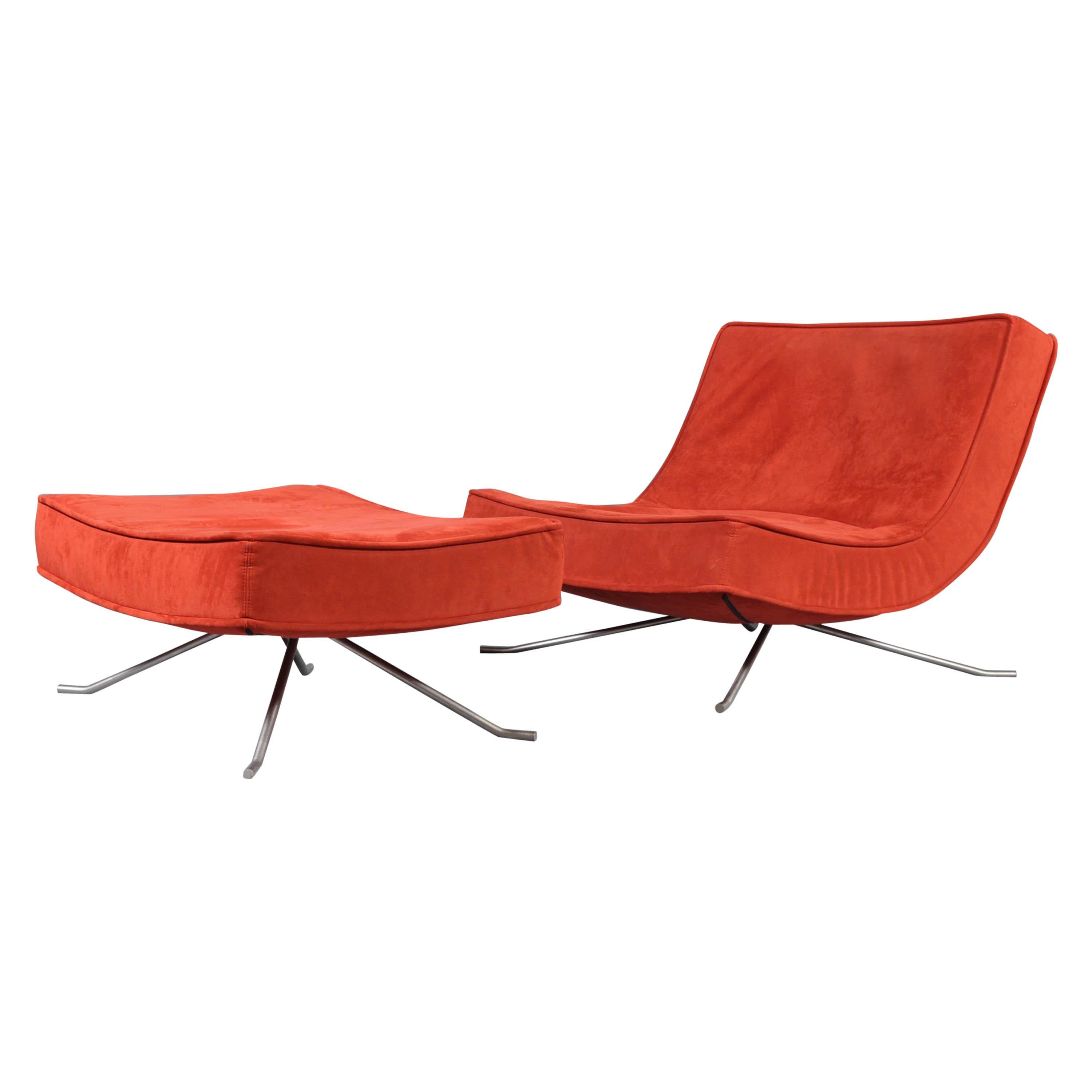 Vintage Red Ligne Roset 'Pop' Easy Lounge Chair and Ottoman by Christian Werner