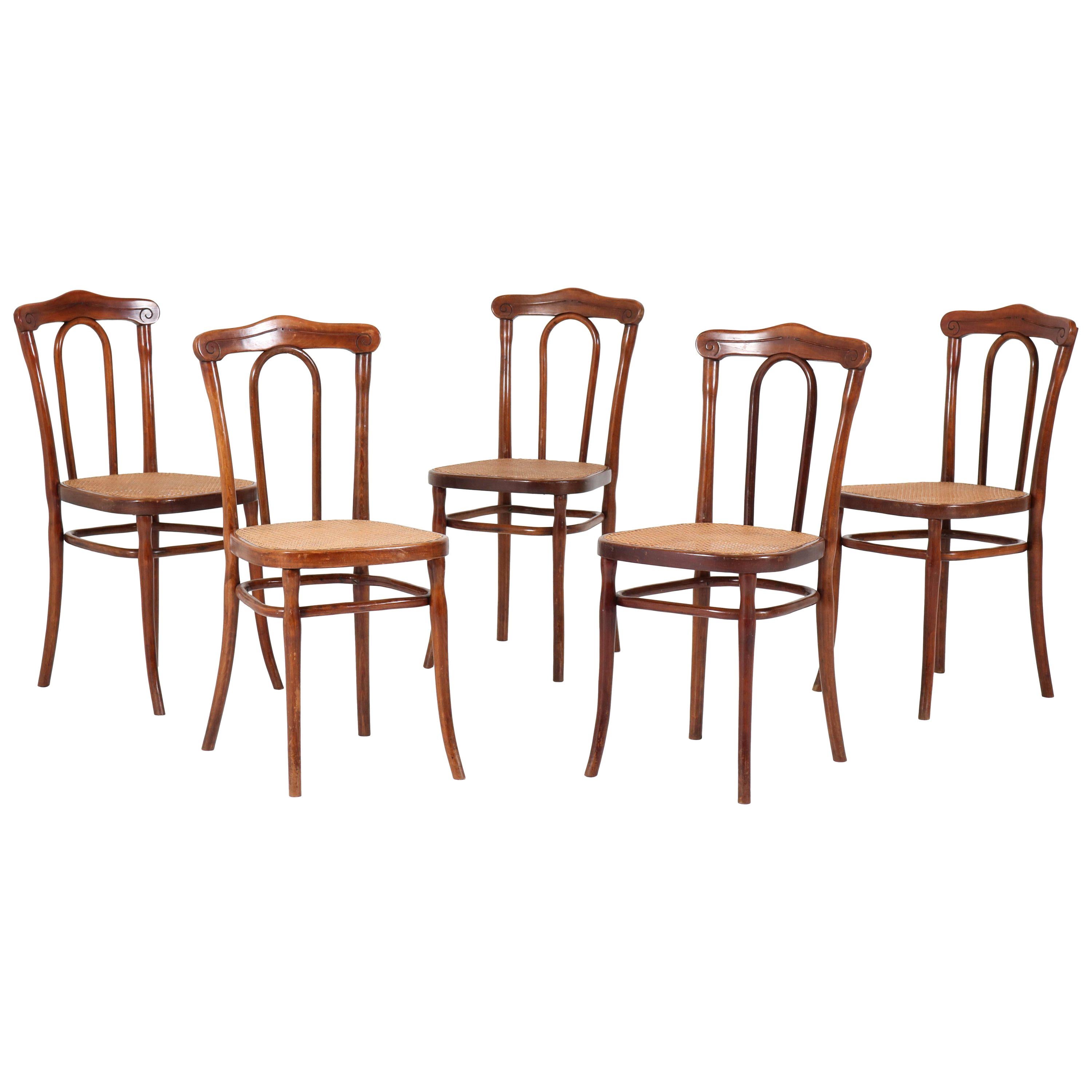 Set of Five Bentwood Chairs by Jacob & Josef Kohn Wien Austria, 1890s