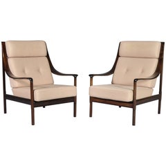 High Back Mahogany Lounge Chairs from Walter Knoll, 1960s, Set of 2