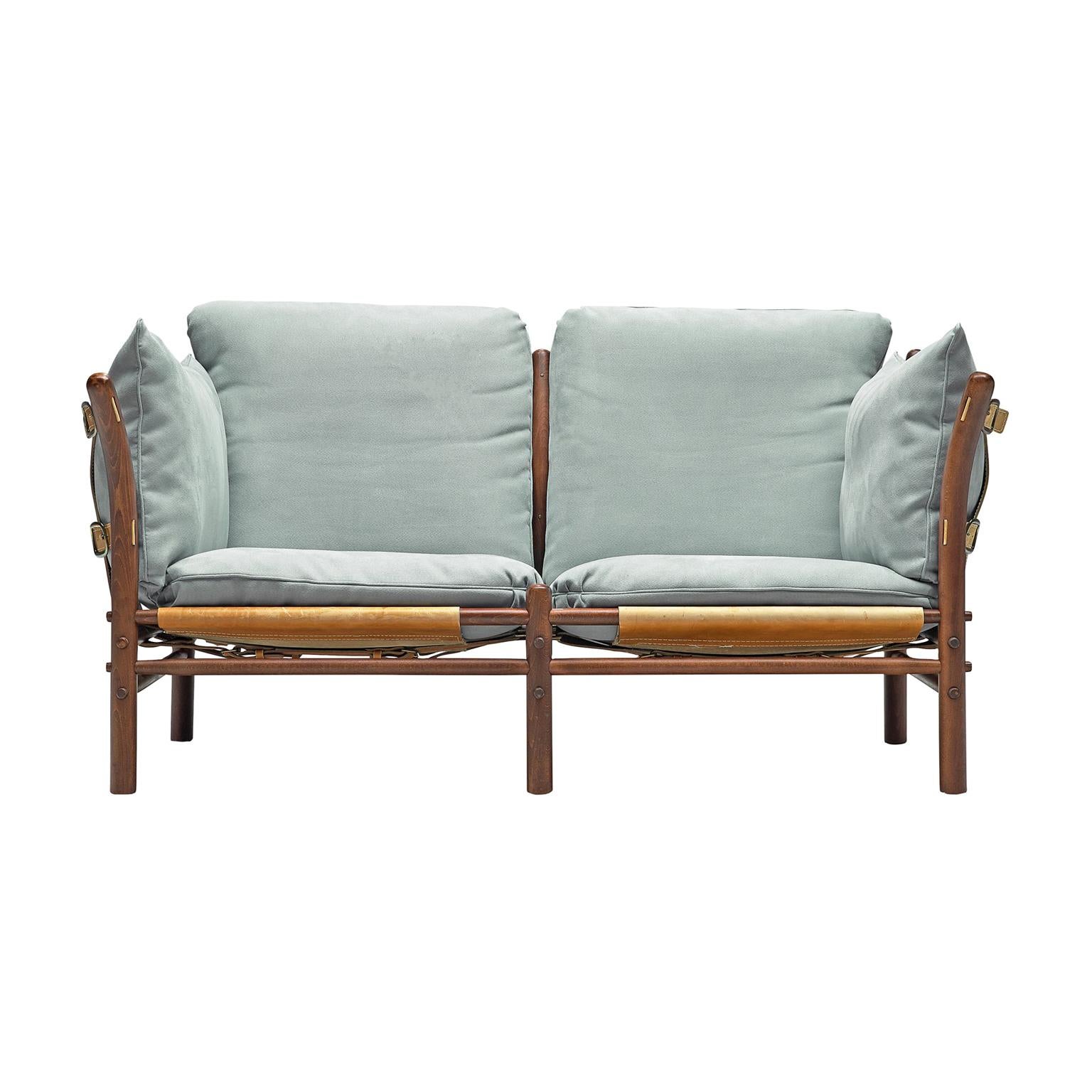 Arne Norell 'Ilona' Sofa with Buffalo Leather and Sky Blue Fabric