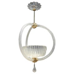 Round Barovier Ceiling Lamp Lantern Murano Art Glass Midcentury Italian Design