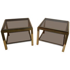 Brass and Smoked Glass Coffee Tables by Jean Charles, Set of Two