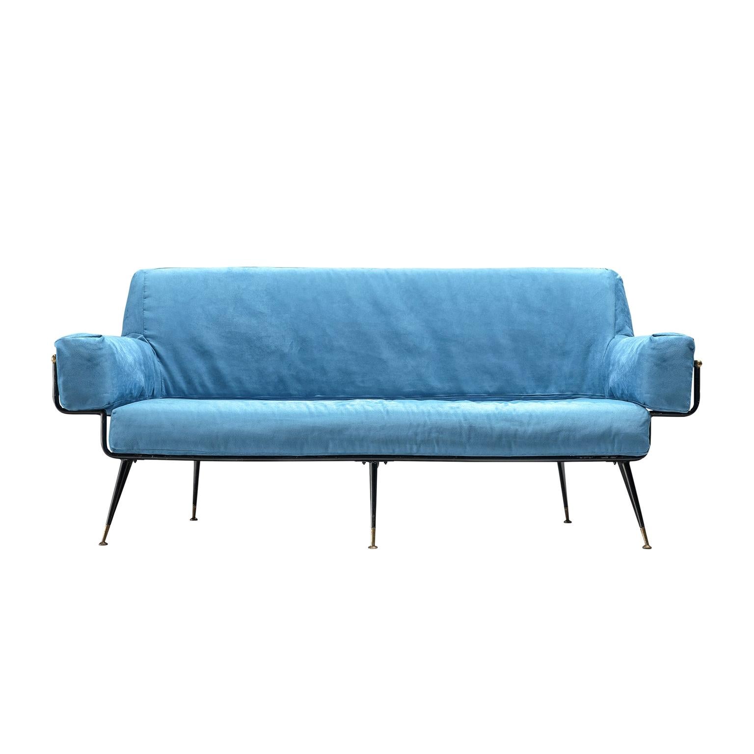 Valla Rito Sofa with Metal Frame in Azure Blue Upholstery