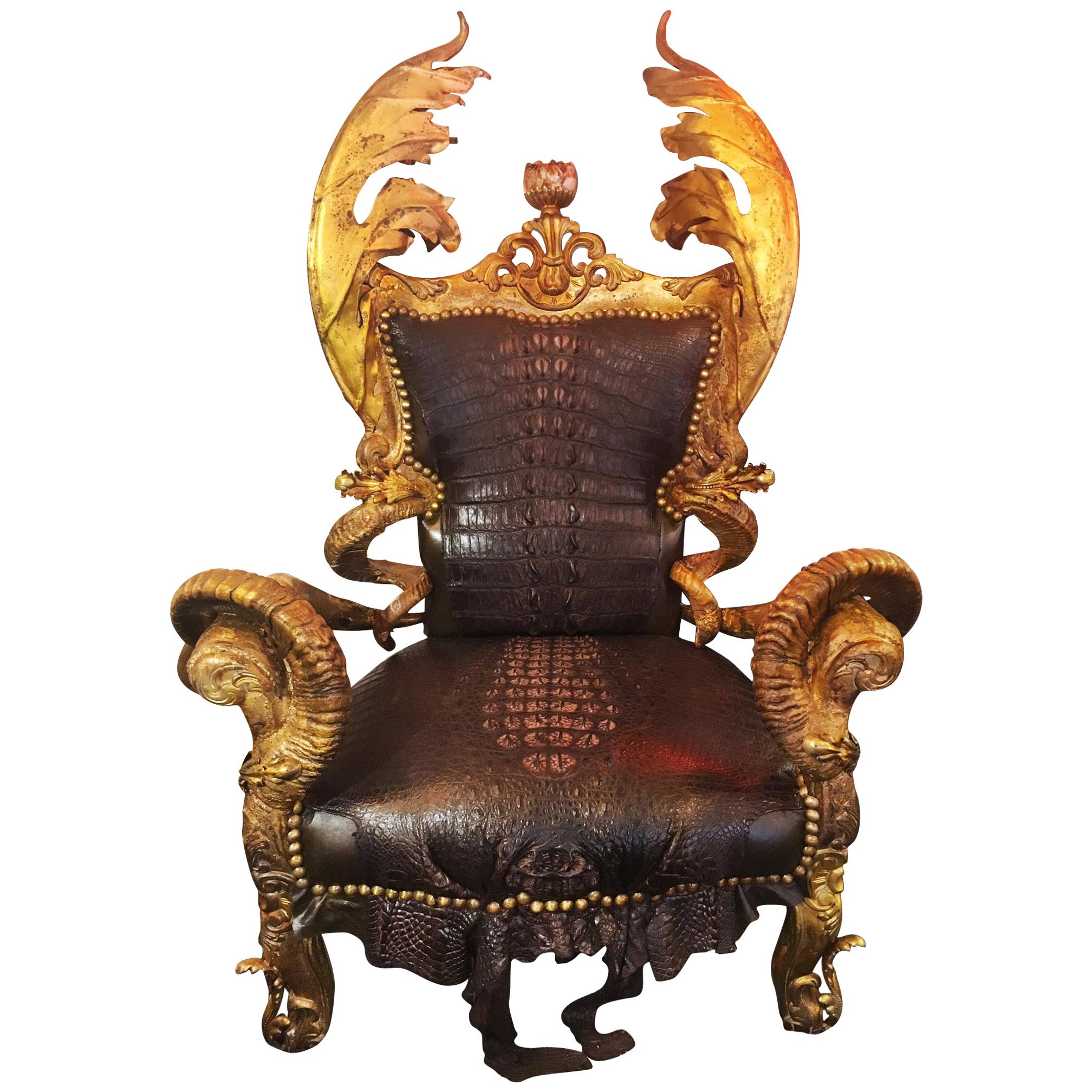 Croco Black and Bronze Armchair For Sale