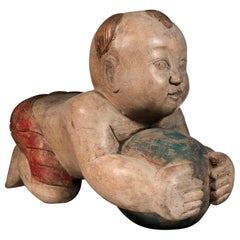 Bébé Bouddha thaïlandais chanceux en bois sculpté à la main en Asie VENTE