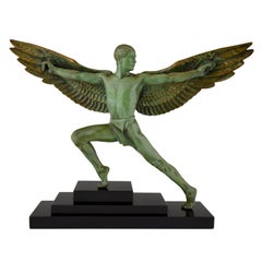 Art Deco sculpture Icarus winged male nude Max Le Verrier, 1930