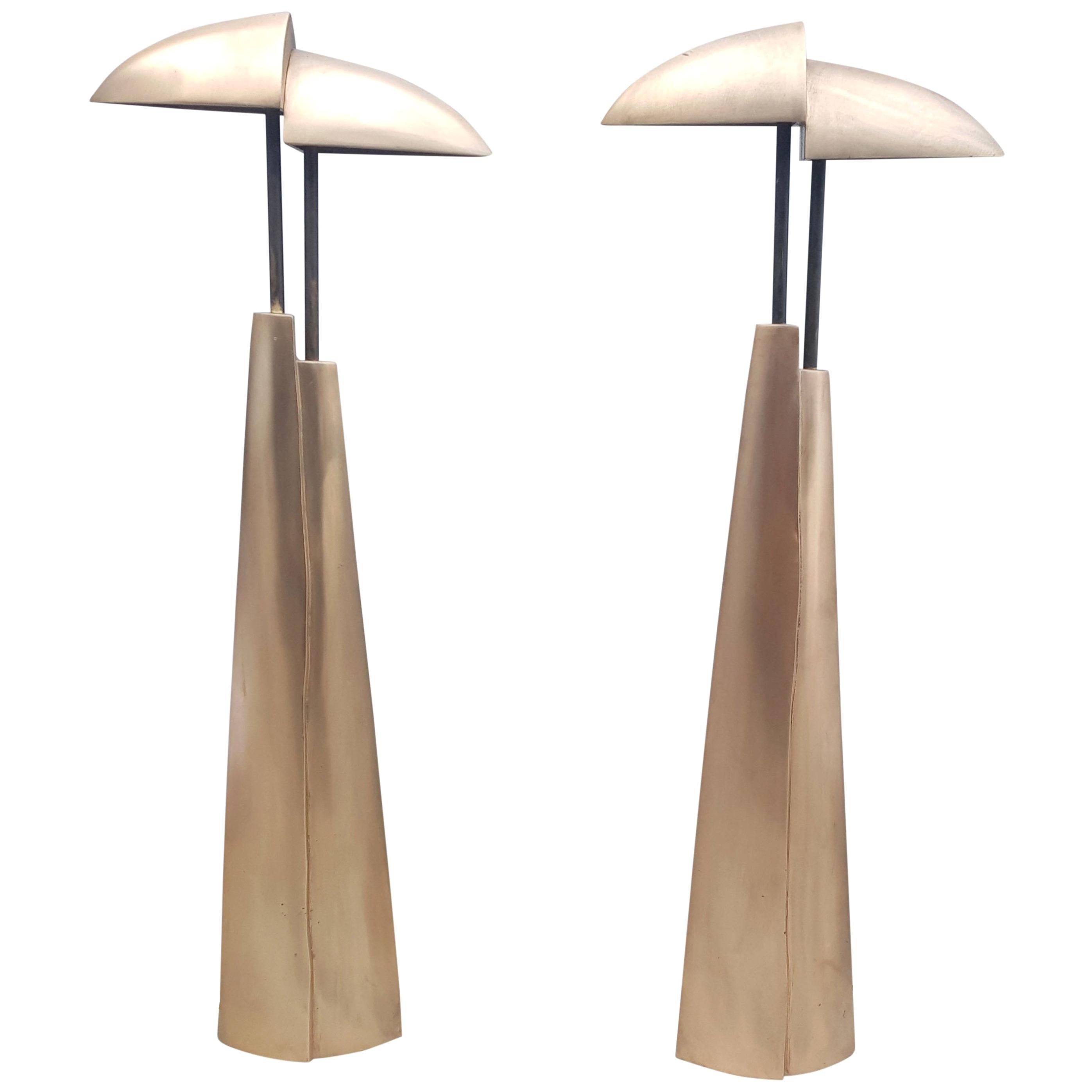 Amazing Pair of Bronze Table Lamps, Mid-Century Modern For Sale