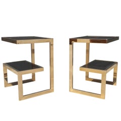 Gold 23-Karat G- Side Tables Maison Jansen, Mid-Century Modern