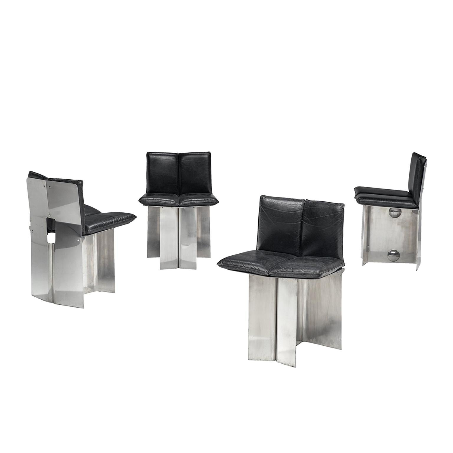 Maison Jansen Steel and Leather Dining Chairs