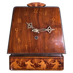 Vintage 20th Century Art Deco Walnut and Root Inlaid Sweden Clock, 1940s